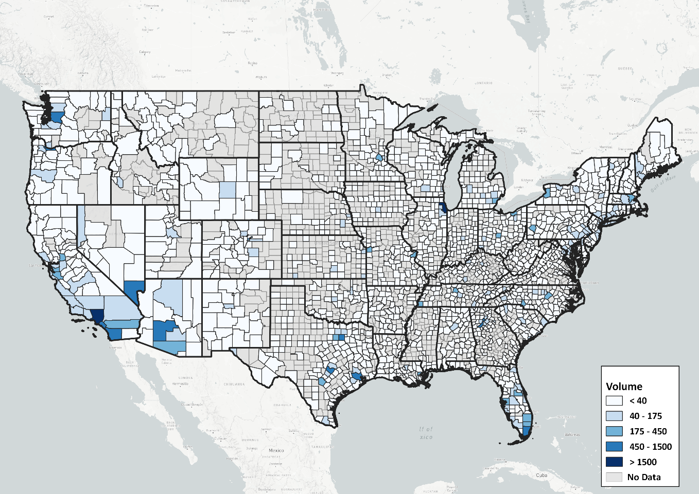 Map of social conversations about job loss during March 2020 in the U.S.