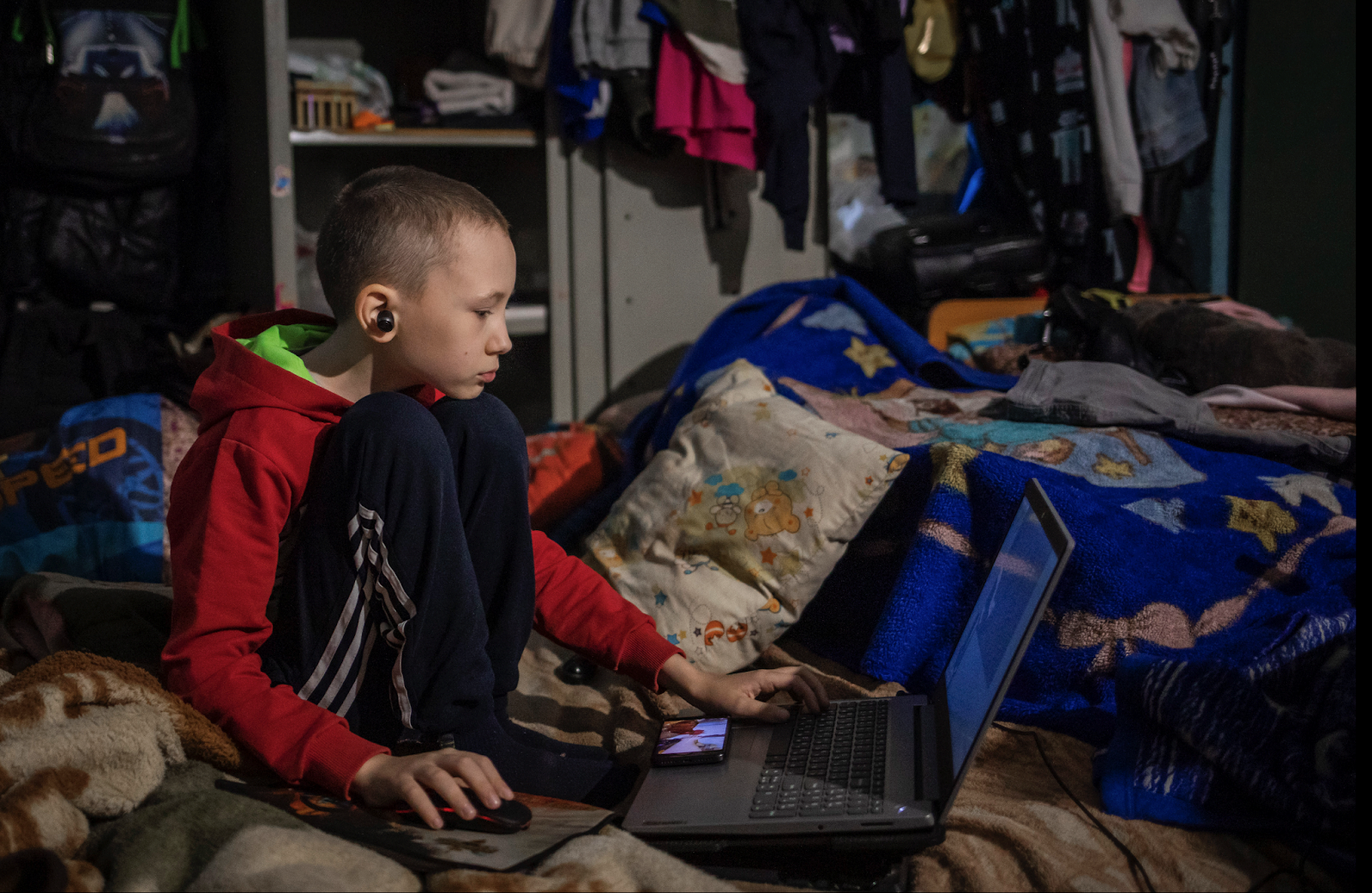 Ludmilla and Slava in the bunker where they have spent every night for over 3 months. 