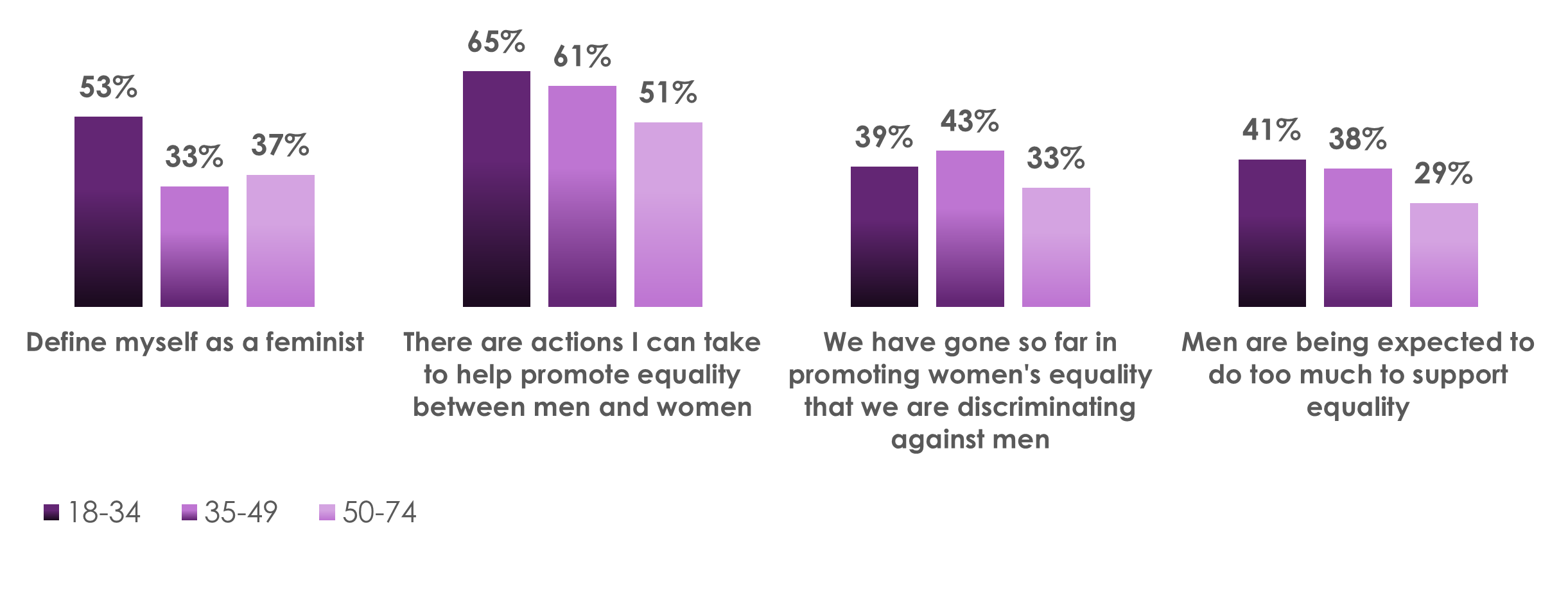 Age differences on certain statements related to gender equality.