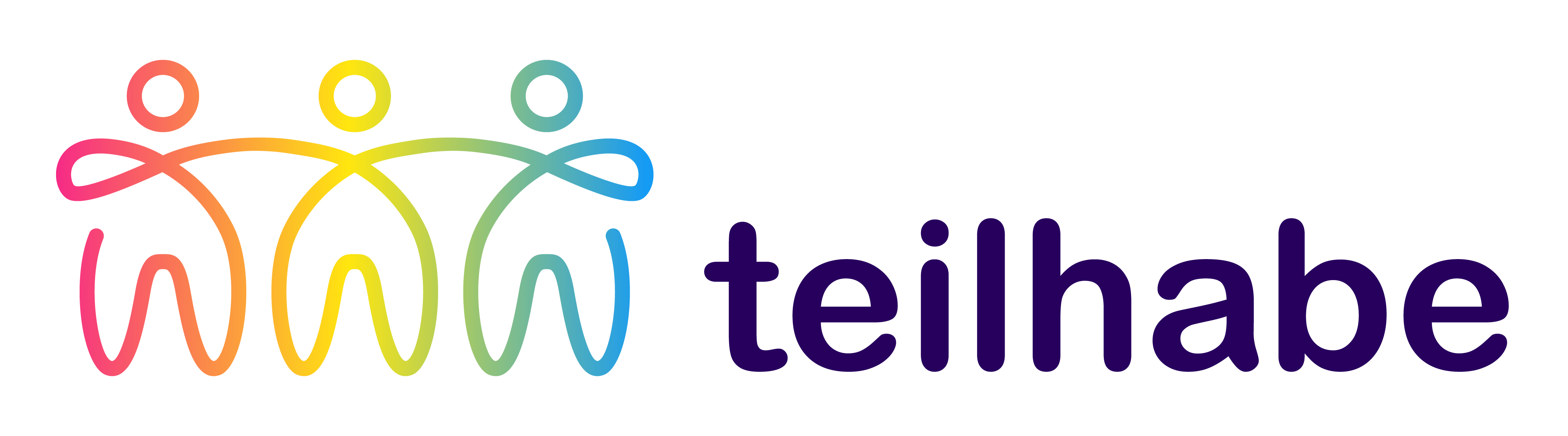 Das Logo der Teilhabe Community zeigt drei nebeneinanderstehende Menschen und den Schriftzug "teilhabe"