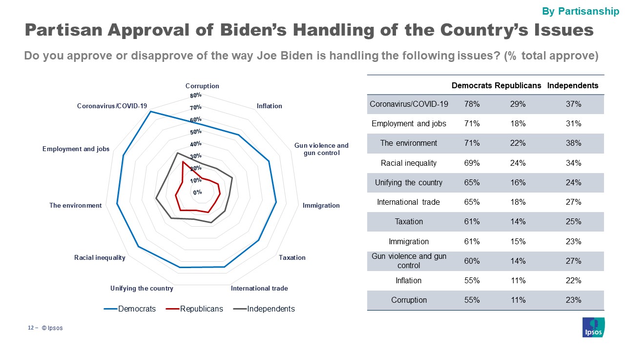Biden Approval on Issues by party