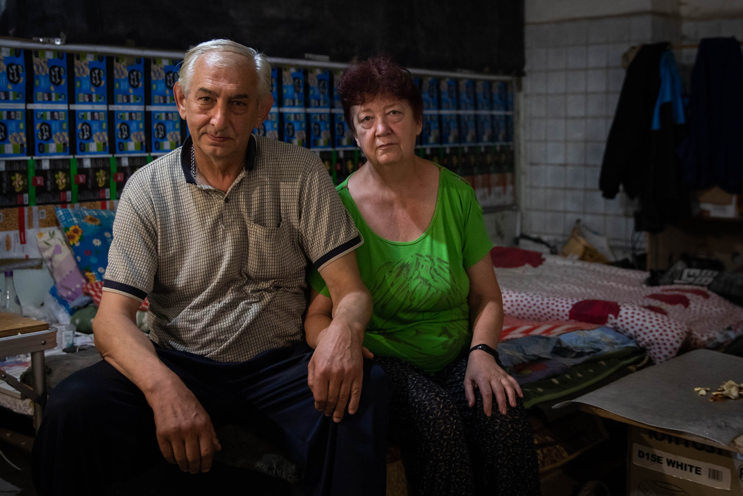 Ludmilla and Slava in the bunker where they have spent every night for over 3 months.