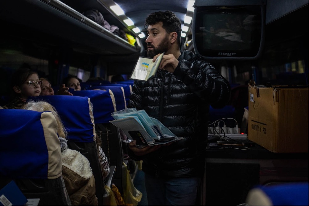 Salam returns passports and identification documents after passing through the Palanca border crossing, a checkpoint that separates Ukraine and Moldova.