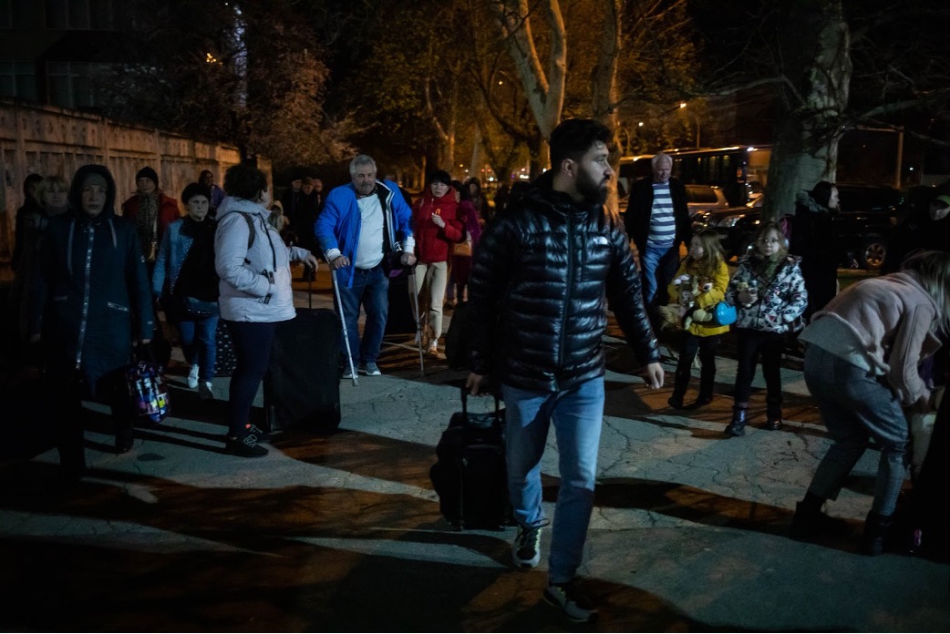 Hundreds of Ukrainian refugees arrive at a shelter in Chisinau, Moldova.