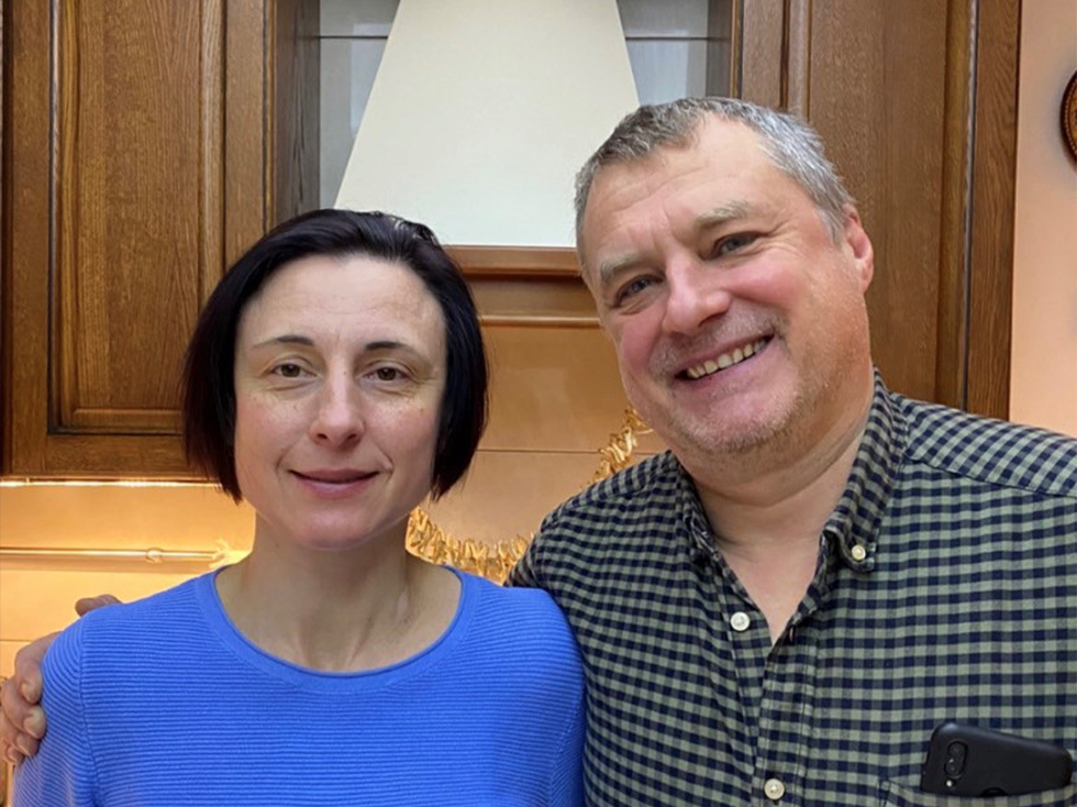 Taras and Oksana in their home in Lviv, Ukraine