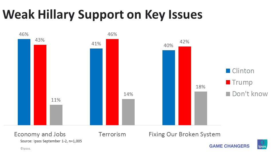 Weak Hillary Clinton Support on key issues
