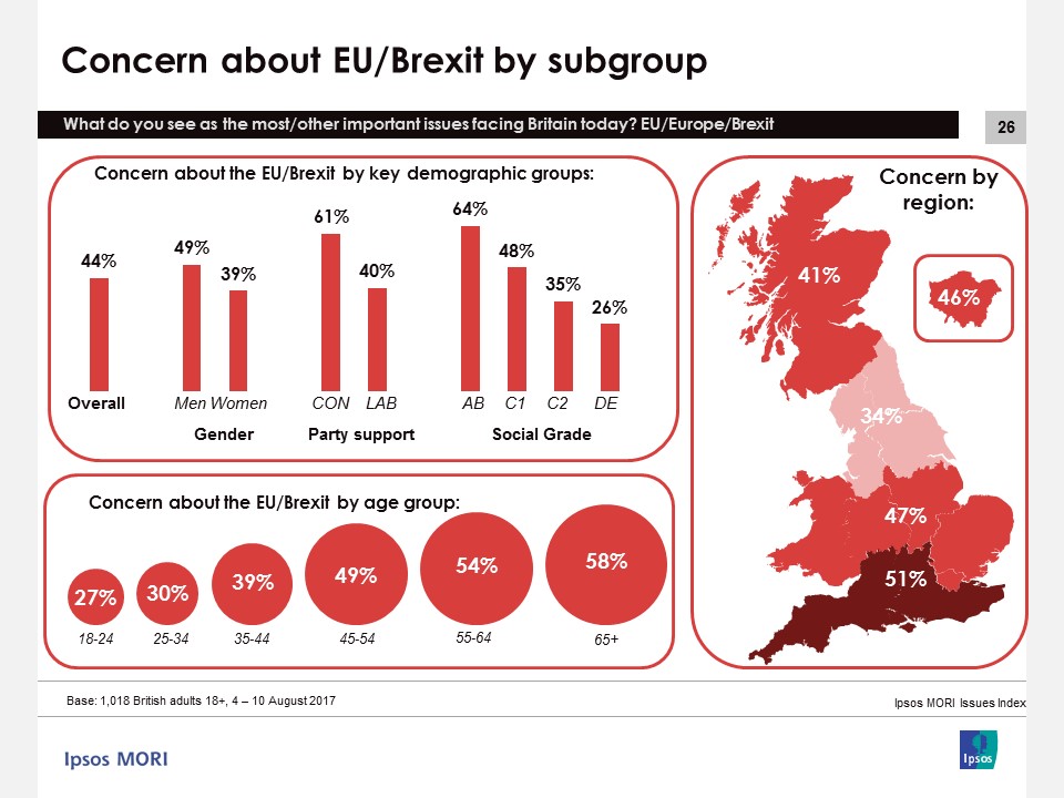 Concern about EU/Brexit by subgroup