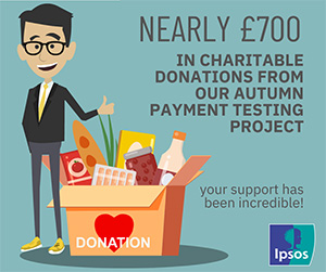Nearly £700 in charitable donations from Ipsos's UK Mystery Shoppers in our Autumn Payment Testing Project