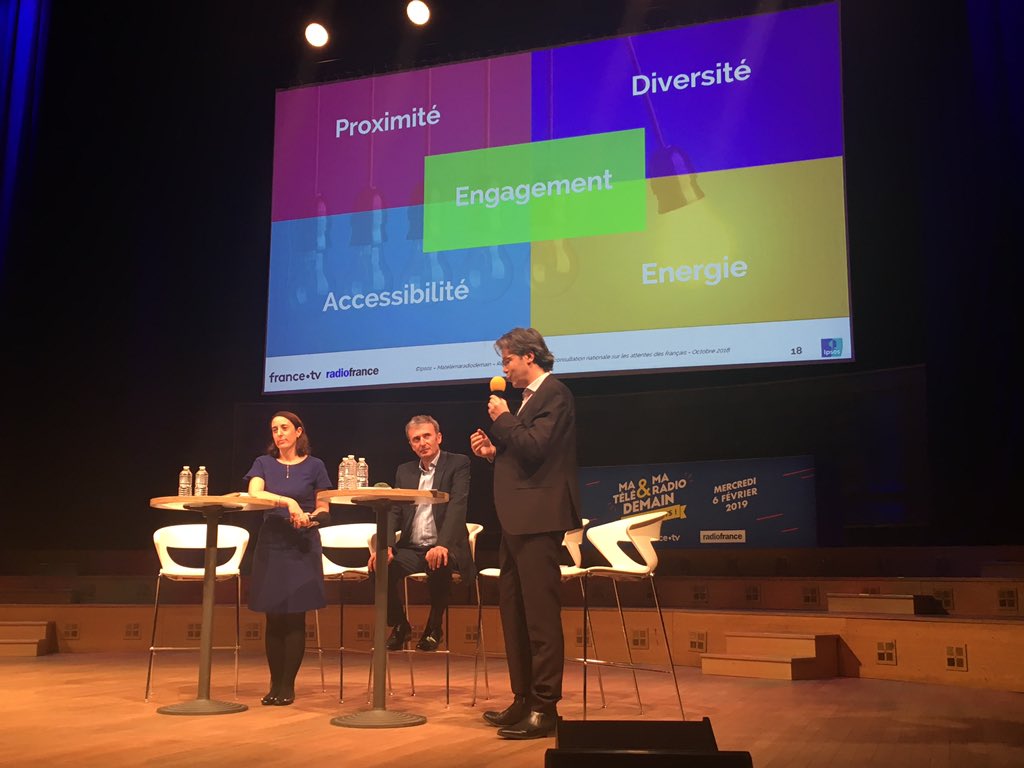 Léa Turquier, Bruno Schmutz et Brice Teinturier sur la scène de l'auditorium de la Maison de la Radio