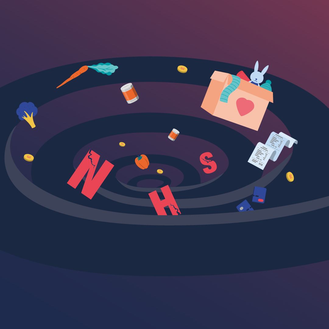 an illustration of the countries health on a downward spiral