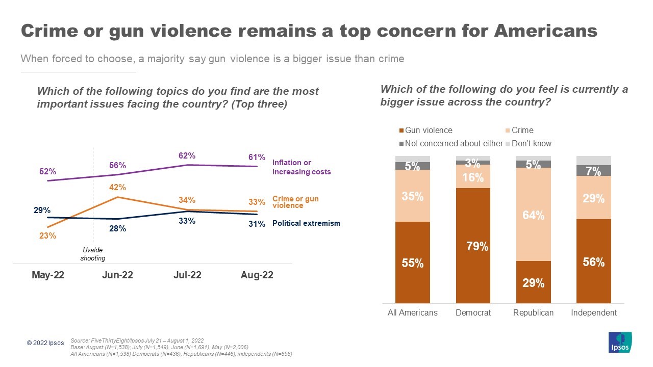 Graphs with the headline, "Crime or gun violence remains a top concern for Americans".
