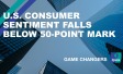 The words "U.S. consumer sentiment falls below 50-point mark "