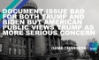The words "Document issue bad for both Trump and Biden but American public views Trump as more serious concern"
