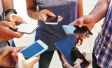 Phones held in a group