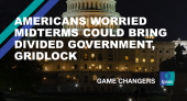The words "Americans worried midterms could bring divided government, gridlock"