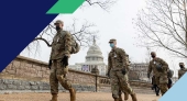 National Guard troops patrol Washington, D.C., in front of the U.S. Capitol building in 2021