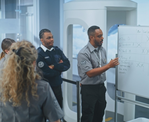 Police Officers working on whiteboard