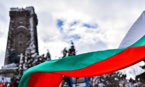 Shipka Monument and Bulgarian flag