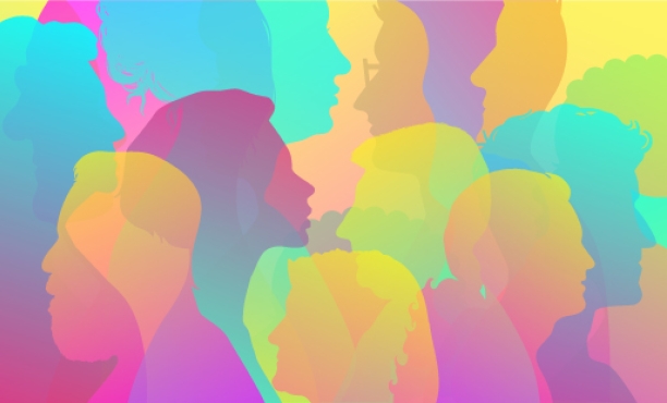 Eine bunte Grafik mit mehreren Köpfen in der Profilansicht