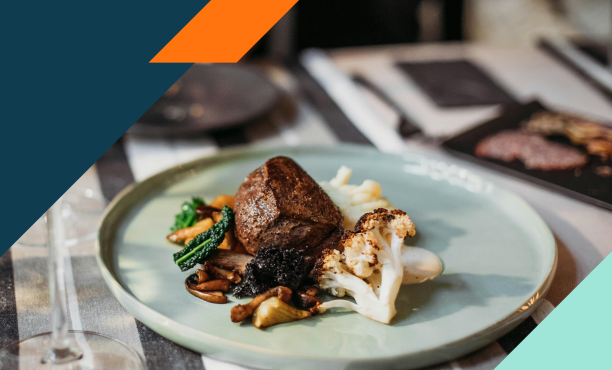 Image of a plate with steak and vegetables