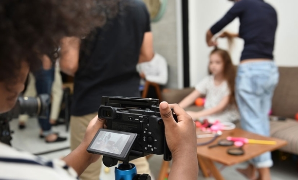 family gathered in living room