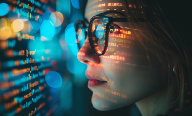 Frau beobachtet data flow