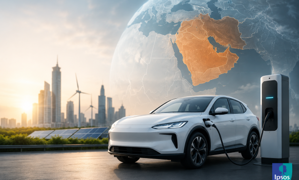 Image of a car with the west asia map in the background