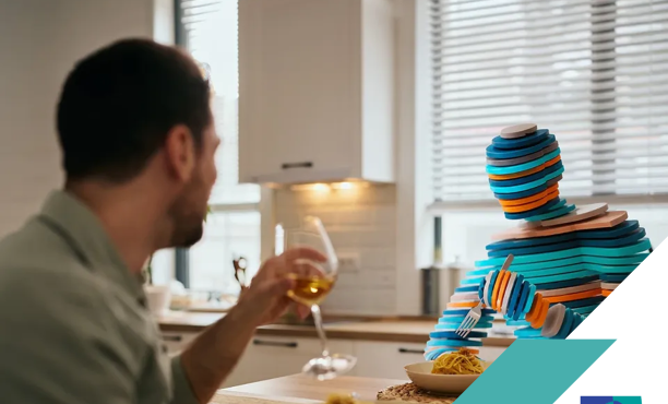 A Human and a Synthetic AI generated person sit down to a meal