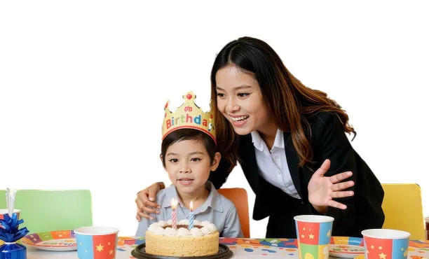 Parent and child celebrate a birthday