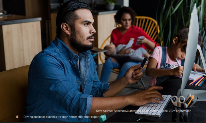 Imagem de uma famíla e um homem no computador