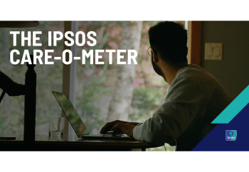 Woman thinking with the headline "Ipsos Care-o-Meter"