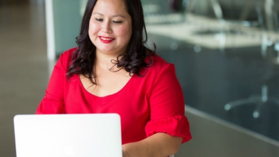 Middle-aged woman at computer