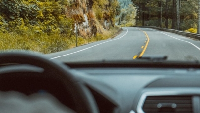 Driving down a mountain road
