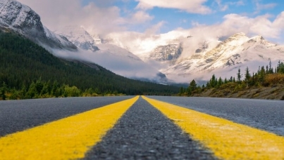 Road with mountains in background