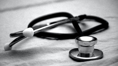 Stethoscope in black and white.  