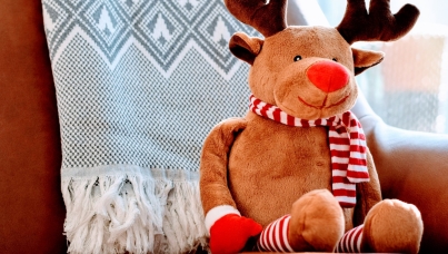 Stuffed animal on sofa