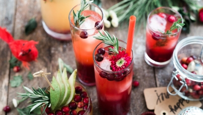 Cocktails on table with festive decor