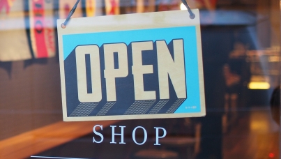 Shop with 'Open' sign in window