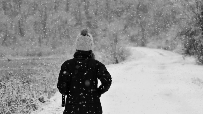 Walking alone in snow