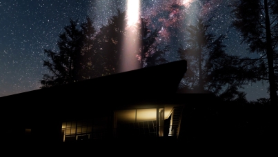 UFO beaming into house