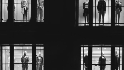Mannequins in department store window