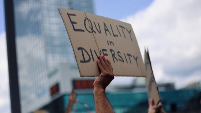 Protest sign saying 'Equality in diversity'
