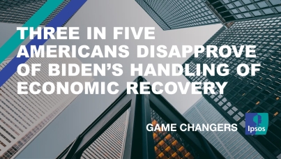 The text, "Three in five Americans disapprove of Biden’s handling of economic recovery".