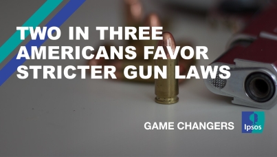 The text, "Two in three Americans favor stricter gun laws".