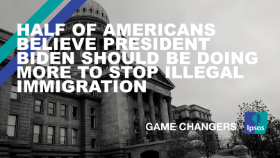 The words "Half of Americans believe President Biden should be doing more to stop illegal immigration"