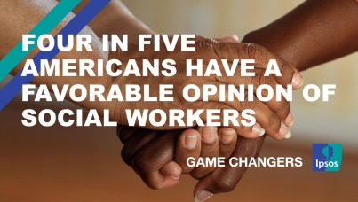 The words "Four in five Americans have a favorable opinion of social workers"