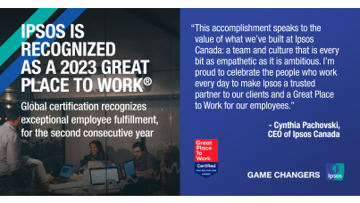 Ipsos is recognized as a 2023 Great Place to Work® in Canada