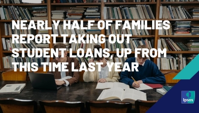Thumbnail graphic with the text, "Nearly half of families report taking out student loans, up from this time last year"