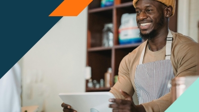 image of barista at a checkout kiosk