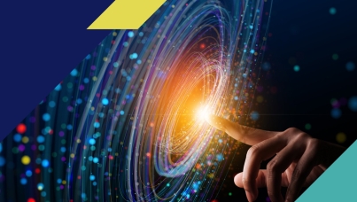 Hand touching a surface and creating digital waves